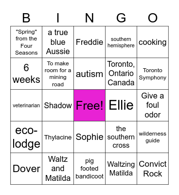 Music For Tigers Bingo Card