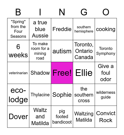 Music For Tigers Bingo Card