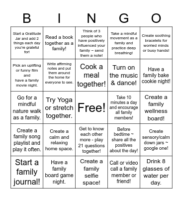 FAMILY WELLNESS BINGO Card