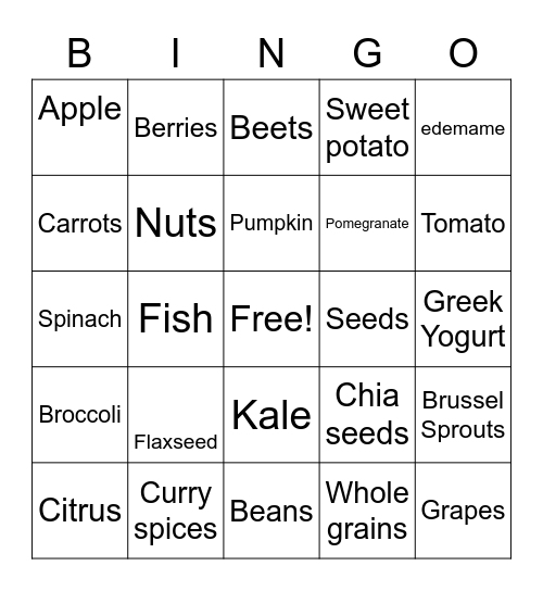 Cancer Fighting Foods Bing Bingo Card