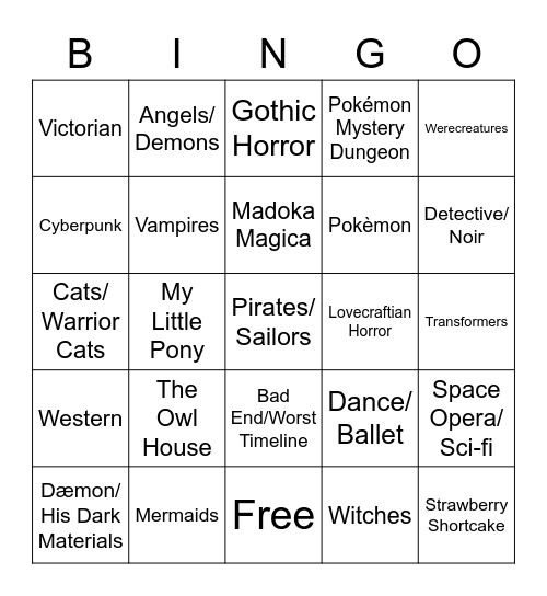 Miitopia AU Bingo Card