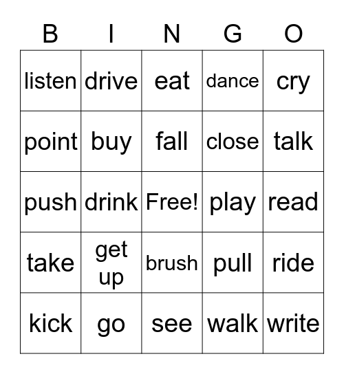 ACTION WORDS Bingo Card