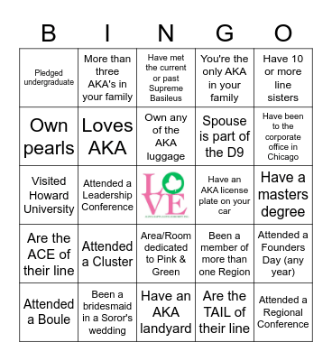 AKA Bingo Card
