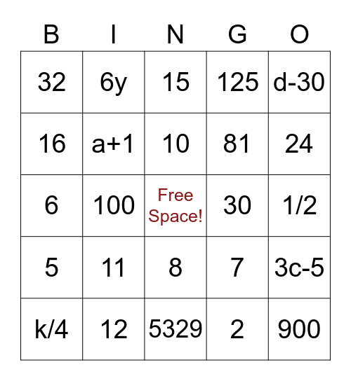 7th Bingo Card