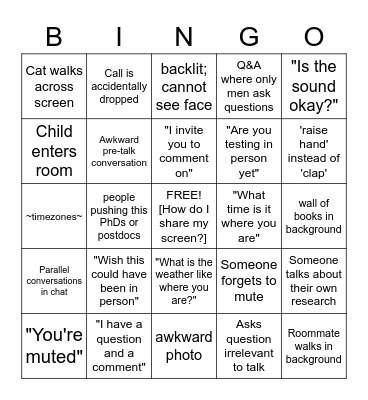 Virtual Academic Conference Bingo Card