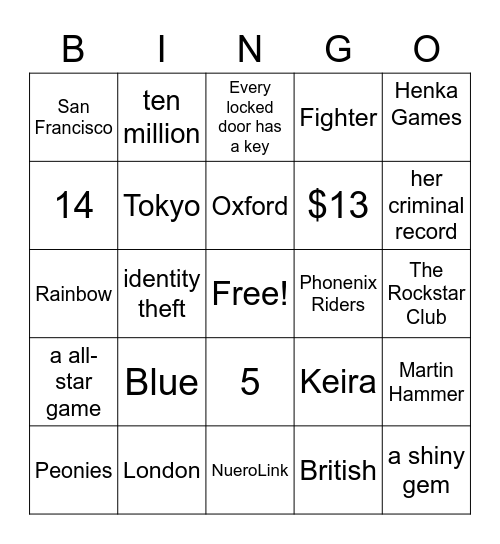 Warcross Bingo Card