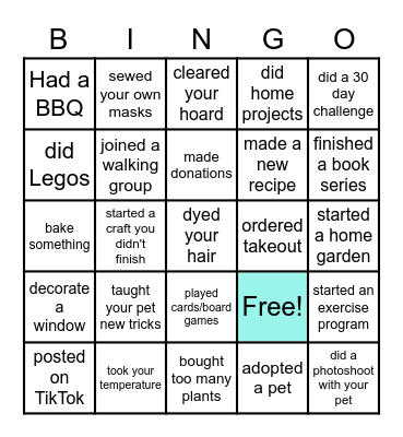 Quarantine Bingo Card