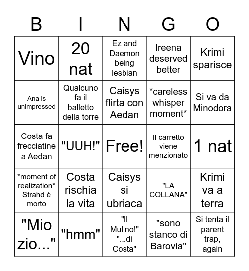 Careless Bingo Card