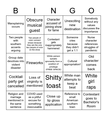 Bachelor/Bachelorette Bingo Card