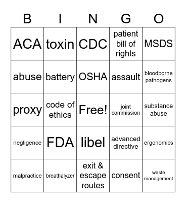 Safety & Regulations Bingo Card
