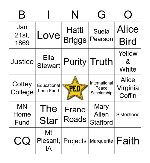 PEO Founder's Day Bingo Card