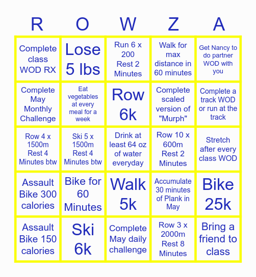Row-za May Bingo Card
