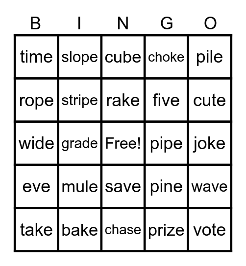 Long Vowel Bingo Card