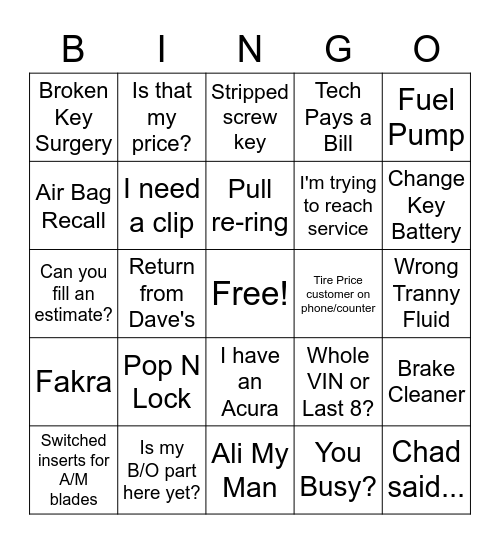 Untitled Bingo Card