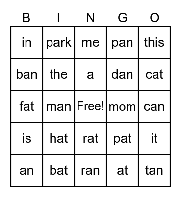Word review Bingo Card