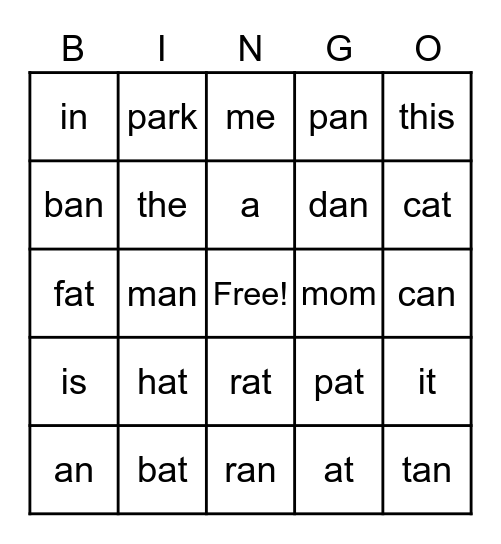 Word review Bingo Card