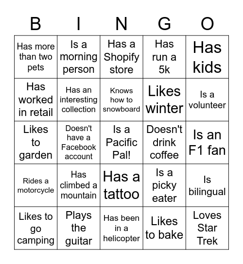 Get to Know Your Pals! Bingo Card