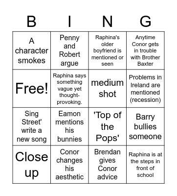 Sing Street Bingo Card