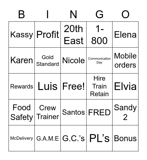 Stringham Organization Bingo Card