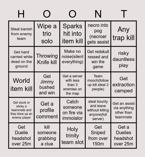 Hunt Bingo Card
