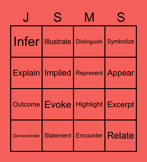 STAAR VOCABULARY Bingo Card