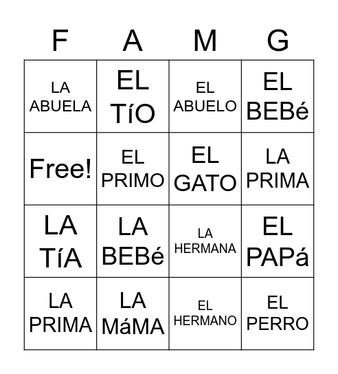 Familia - o Bingo Card