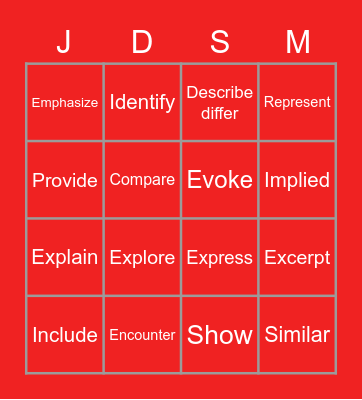 STAAR VOCABULARY Bingo Card