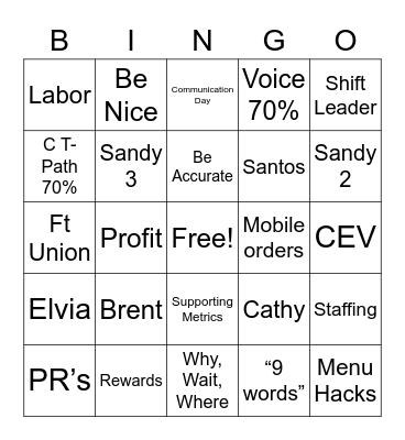 Stringham Organization Bingo Card