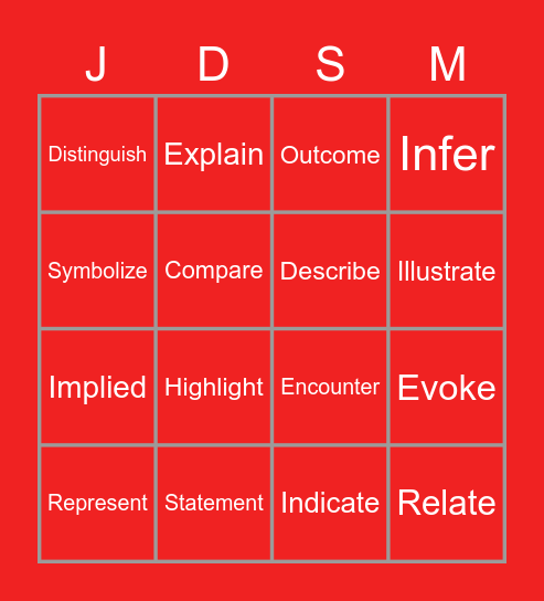 STAAR VOCABULARY Bingo Card