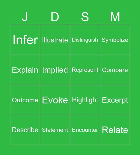 Academic Vocabulary Bingo Card