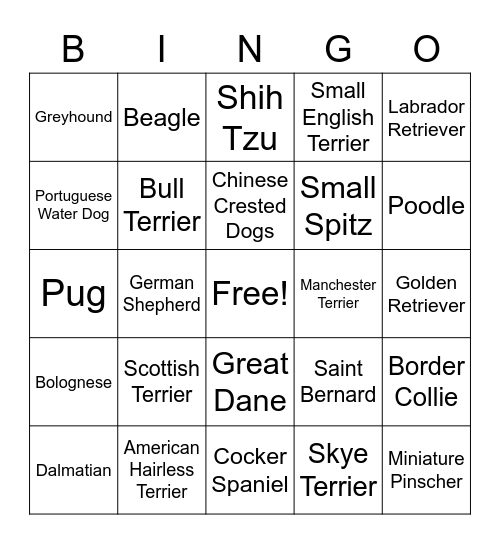 Types of Dogs Bingo Card