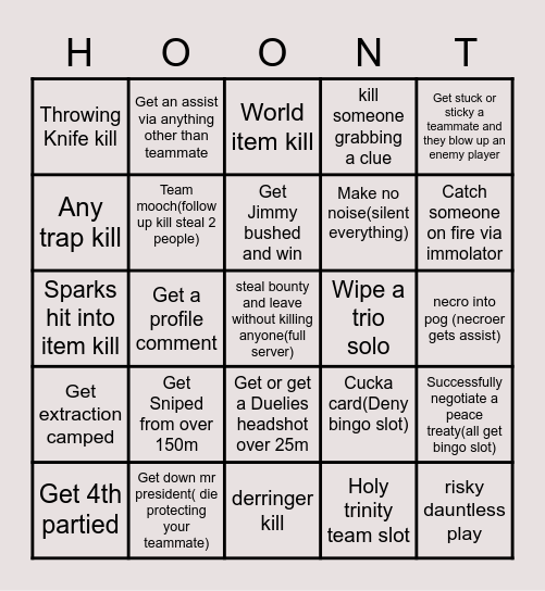 Hunt Bingo Card