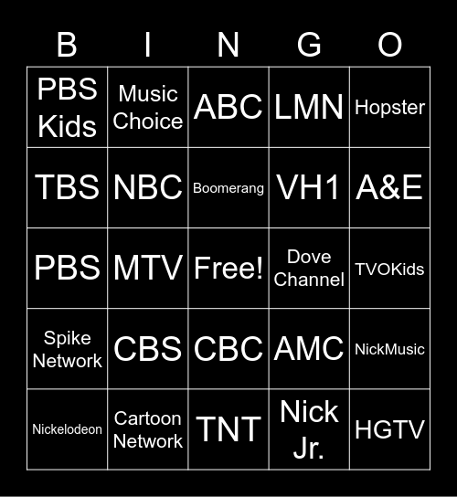 Channels Bingo Card