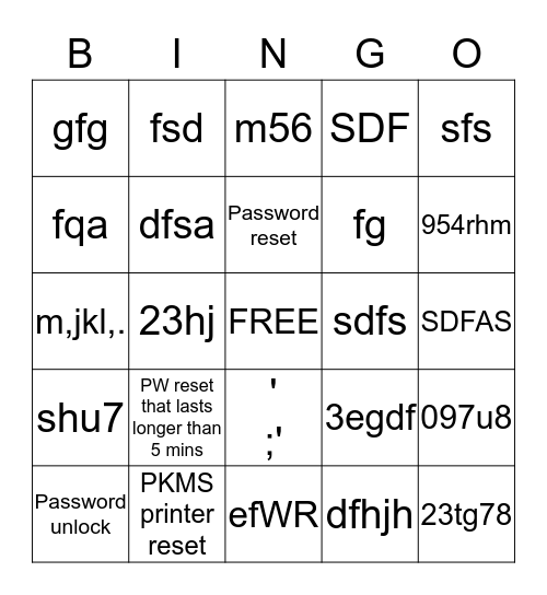Service Desk BINGO Card