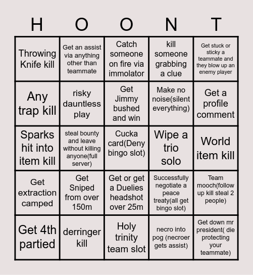 Hunt Bingo Card