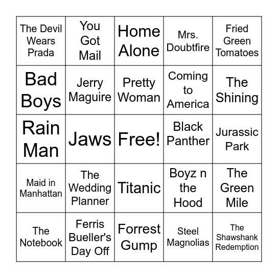 Movie Trivia Bingo! Bingo Card