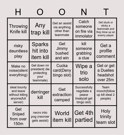 Hunt Bingo Card