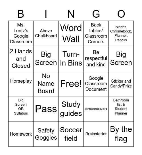 Expectations Bingo Card