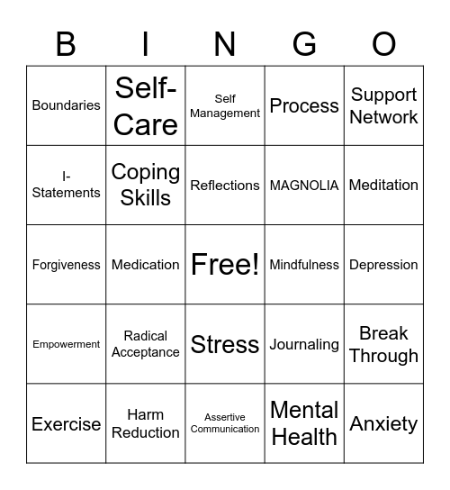 Mental Health Healing Bingo! Bingo Card