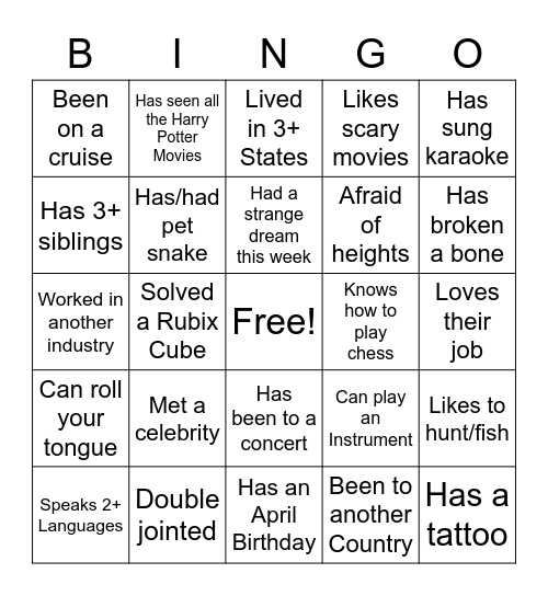 FUN DAY at WORK BINGO Card