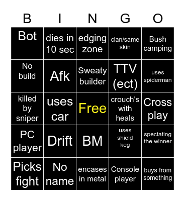 Big Puffer warzone bingo Card