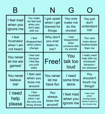 I Statements Bingo Card
