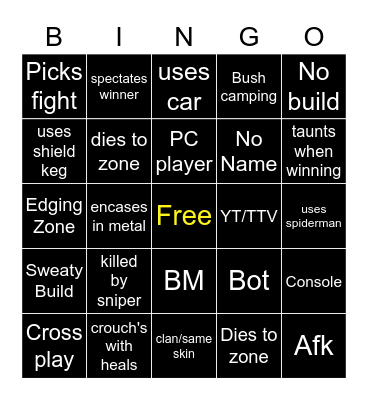 Big Puffer warzone bingo Card