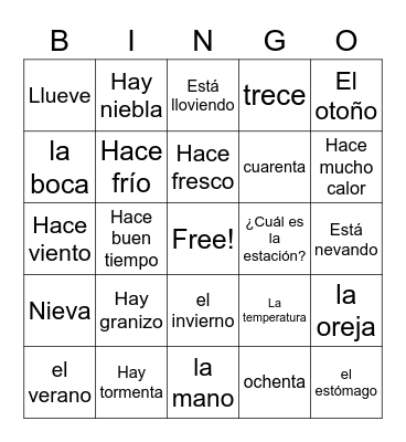 ¿Qué tiempo hace? Bingo Card