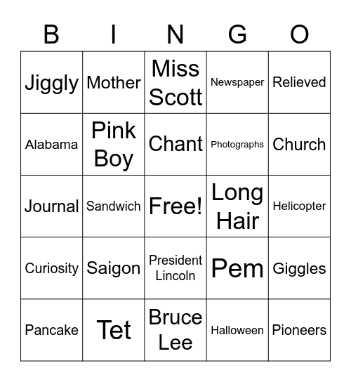 Inside Out and Back Again BINGO 183 - 199 Bingo Card
