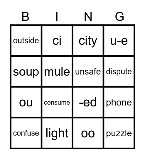 word Bingo Card