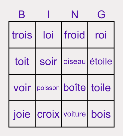 Bingo Des Mots Avec Oi Bingo Card