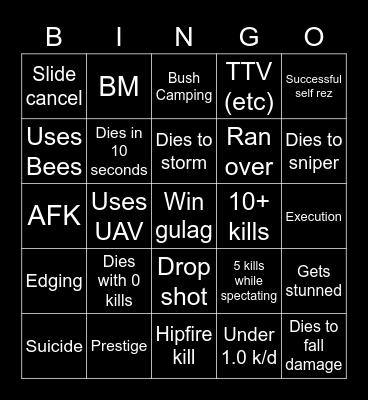 Warzone Bingo Card
