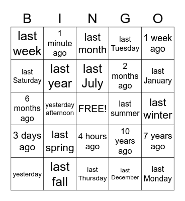 Time Expressions Bingo Card