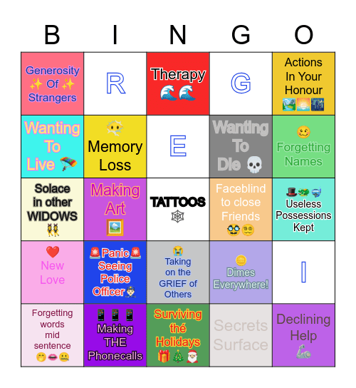 Grief Bingo Card